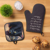 Black Cat Halloween Ofenhandschuh & Topflappen-Set (Oben Unten)