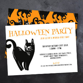 Black Cat Halloween Orange Party Einladung