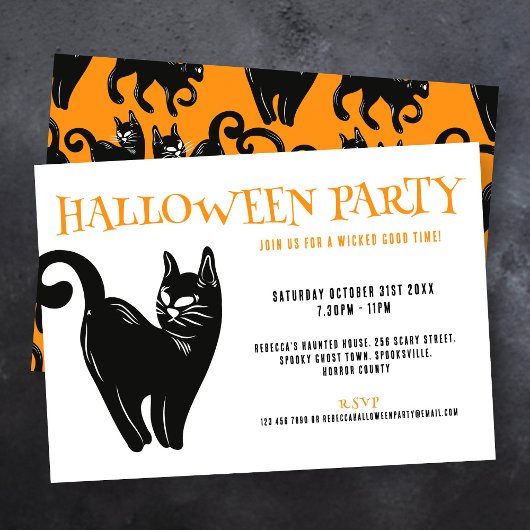 Black Cat Halloween Orange Party Einladung