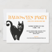 Black Cat Halloween Orange Party Einladung (Vorderseite)