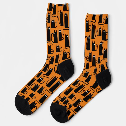 Black Cat Halloween Orange Socken (Linkes Detail)
