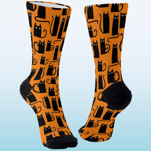 Black Cat Halloween Orange Socken
