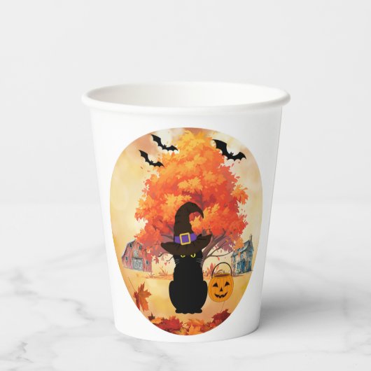 Black Cat Halloween Paper Cups Pappbecher (Rückseite)