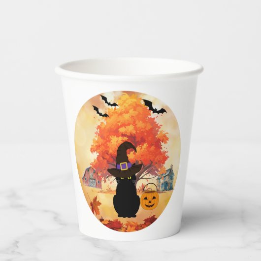 Black Cat Halloween Paper Cups Pappbecher (Vorderseite)