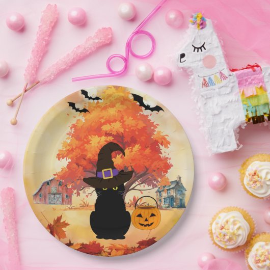 Black Cat Halloween Paper Plates Pappteller (Party)
