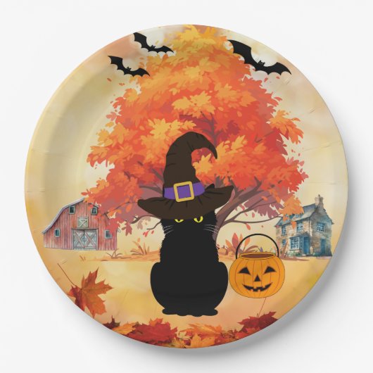 Black Cat Halloween Paper Plates Pappteller (Vorderseite)