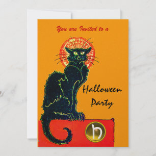 BLACK CAT HALLOWEEN PARTY MONOGRAM Gold Einladung