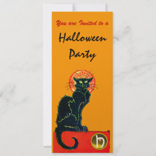 BLACK CAT HALLOWEEN PARTY MONOGRAM Gold Einladung