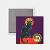 BLACK CAT HALLOWEEN PARTY MONOGRAM Purple Magnet (Vorderseite/Rückseite)