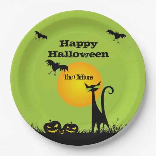 Black Cat Halloween-Party Pappteller (Vorderseite)