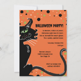 Black Cat Halloween-Party Spooky Whimsical Orange Einladung