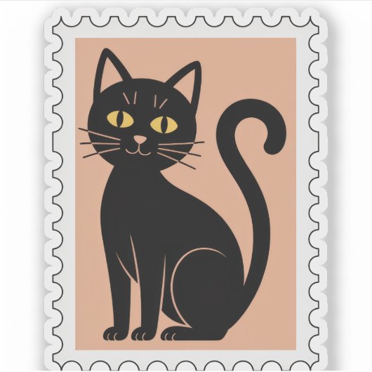 Black Cat Halloween Postage Stamp Aufkleber (Vorderseite)