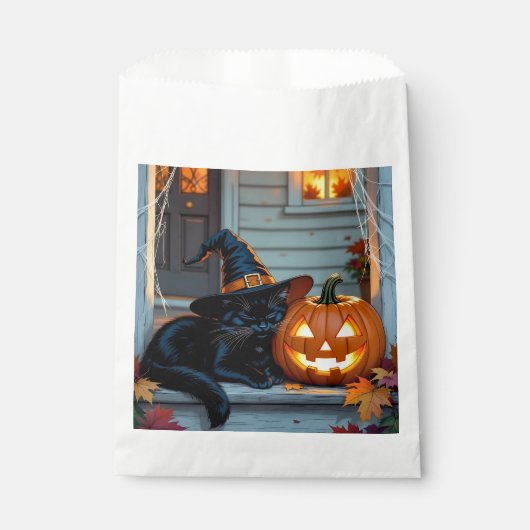 Black Cat Halloween Pumpkin Carving Party Geschenktütchen (Vorderseite)