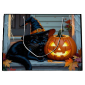 Black Cat Halloween Pumpkin Carving Party Große Geschenktüte (Vorderseite)