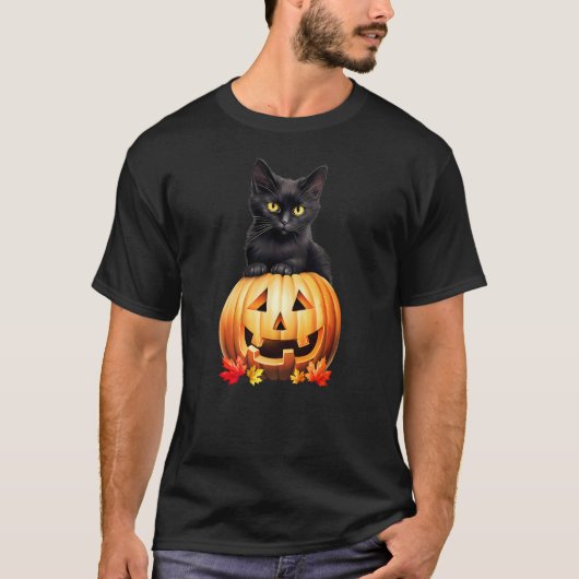 Black Cat Halloween Pumpkin Costume T-Shirt (Vorderseite)