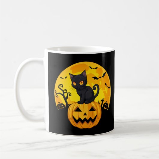 Black Cat Halloween Pumpkin Kaffeetasse (Links)