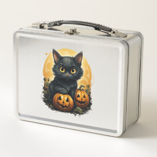 Black Cat Halloween Pumpkin - Katze Metall Brotdose