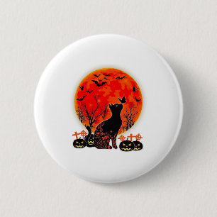 Black Cat Halloween Pumpkin Moon Spooy Button