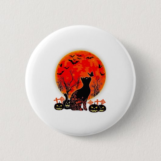 Black Cat Halloween Pumpkin Moon Spooy Button (Vorderseite)