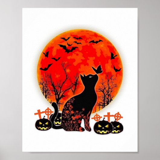 Black Cat Halloween Pumpkin Moon Spooy Poster (Vorne)