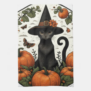 Black Cat Halloween Pumpkin-Patch Geschirrtuch