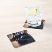 Black Cat Halloween Rechteckiger Pappuntersetzer (Vor Ort)