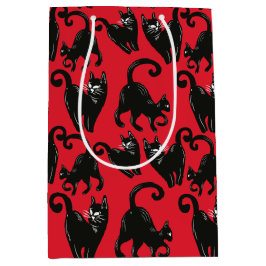 Black Cat Halloween Red Wrapping Paper Mittlere Geschenktüte