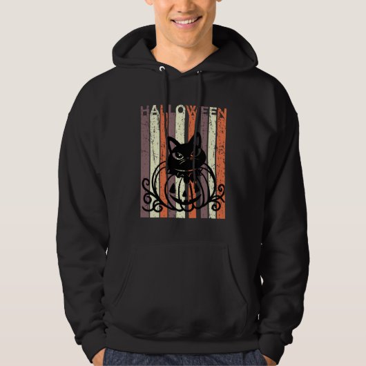 Black Cat Halloween Retro Distressed Goth Pumpkin  Hoodie (Vorderseite)