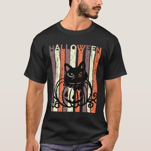 Black Cat Halloween Retro Distressed Goth Pumpkin  T-Shirt (Vorderseite)