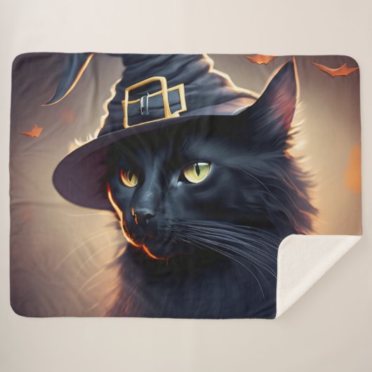 Black Cat Halloween Sherpadecke (Vorderseite (Horizontal))