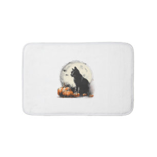 Black Cat Halloween Spooky Moon Artwork Pumpkin Sp Badematte