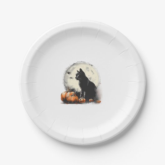 Black Cat Halloween Spooky Moon Artwork Pumpkin Sp Pappteller (Vorderseite)
