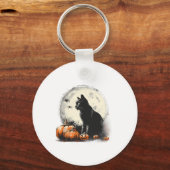 Black Cat Halloween Spooky Moon Artwork Pumpkin Sp Schlüsselanhänger (Vorderseite)