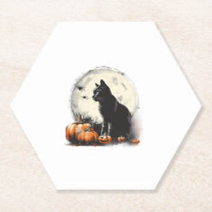Black Cat Halloween Spooky Moon Artwork Pumpkin Sp Untersetzer