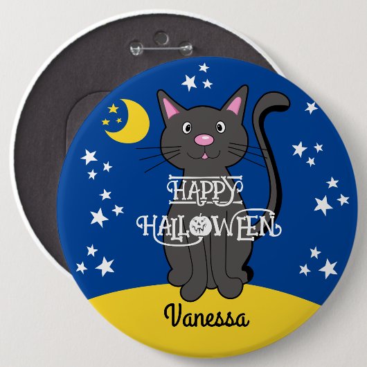 Black Cat Halloween Stars Moon Niedlich Kids Button (Vorne & Hinten)