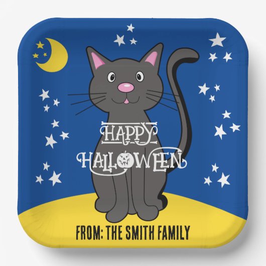 Black Cat Halloween Stars Moon Niedlich Kids Pappteller (Vorderseite)