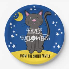 Black Cat Halloween Stars Moon Niedlich Kids Pappteller