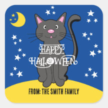 Black Cat Halloween Stars Moon Niedlich Kids