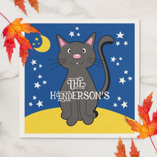 Black Cat Halloween Stars Moon Niedlich Kids Serviette