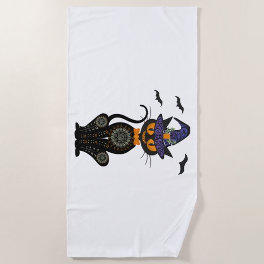 Black Cat Halloween Strandtuch (Vorderseite)