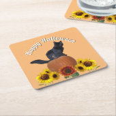 Black Cat Halloween Sunflowers Pumpkins Orange Rechteckiger Pappuntersetzer (angewinkelt)