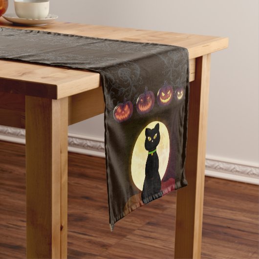 Black Cat Halloween Table Runner Mittelgroßer Tischläufer (Beispiel)
