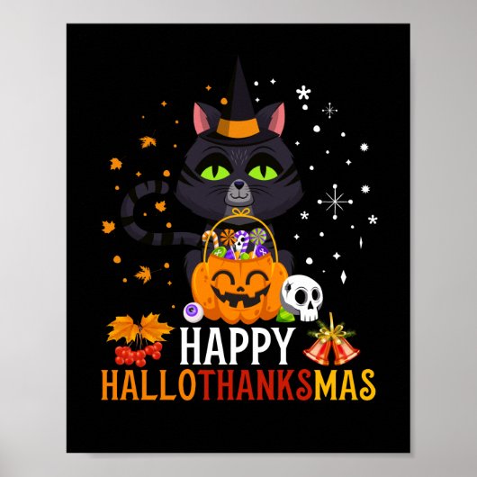 Black Cat Halloween und frohe Weihnachten Poster (Vorne)