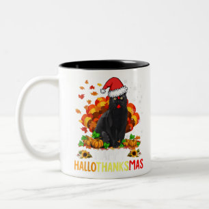 Black Cat Halloween und frohe Weihnachts Happy Hal Zweifarbige Tasse