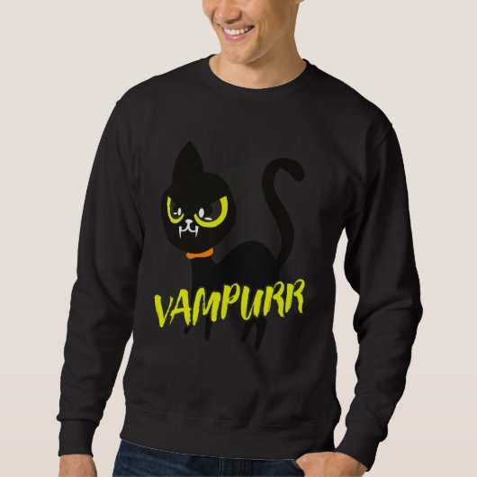 Black Cat Halloween Vampurr I Fun Vampire Cat Cost Sweatshirt (Vorderseite)