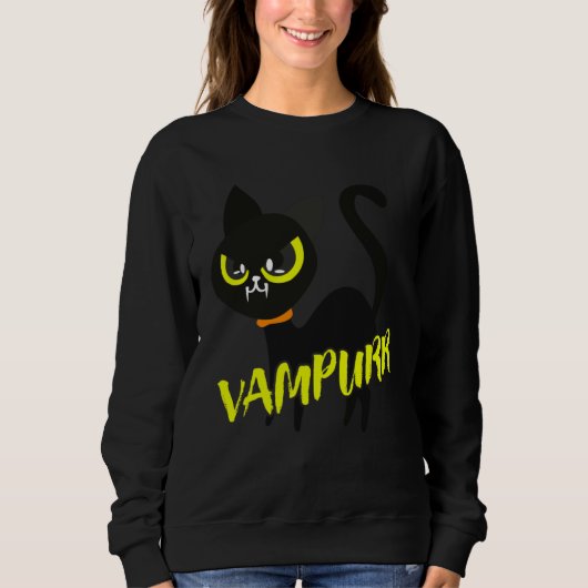 Black Cat Halloween Vampurr I Fun Vampire Cat Cost Sweatshirt (Vorderseite)
