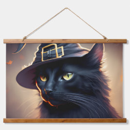 Black Cat Halloween Wandteppich Mit Holzrahmen