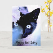 Black Cat Happy Birthday Grußkarte Karte (Gelbe Blume)