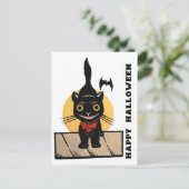 Black Cat Happy Halloween Design Postkarte (Stehend Vorderseite)