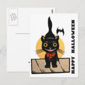 Black Cat Happy Halloween Design Postkarte (Vorne/Hinten)